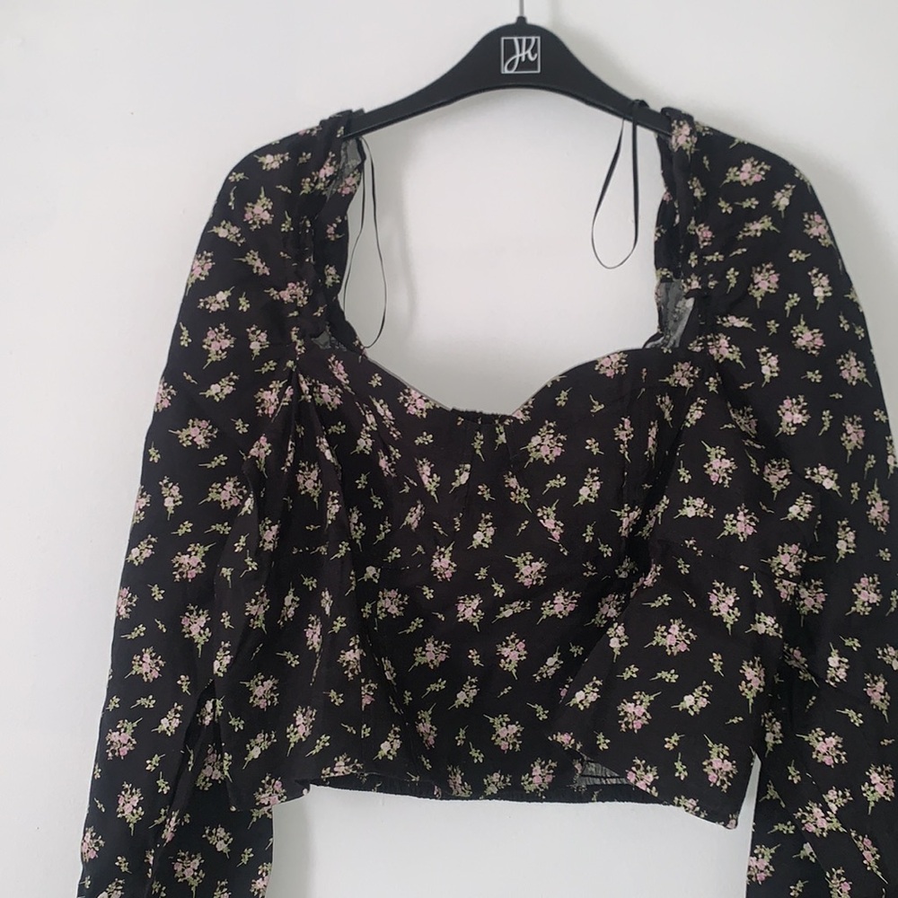 H&M | Floral Corset Top Size Large Brand New Black - Picture 4 of 8